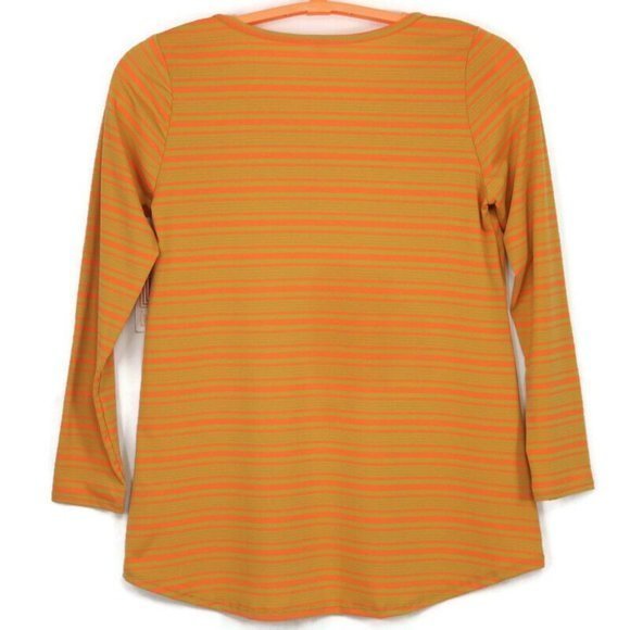 LuLaRoe Lynnae Shirt Top Tunic Mustard Gold Orange Striped L Large - Picture 2 of 8